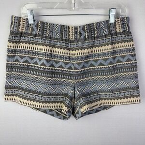 J.Crew‎ Womens Shorts Size 10 Blue Gray Aztec Print Boho Elastic Waist